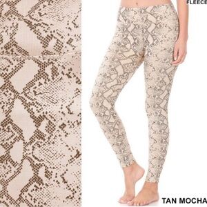 Snakeskin Print Fleece Lined Mocha Tan Zenana Leggings S/M